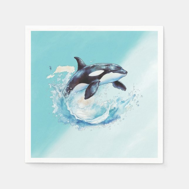 Blue and White Ocra Ocean Beach Nautical Napkins (Front)