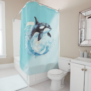 Blue and White Ocra Ocean Beach Nautical Shower Curtain