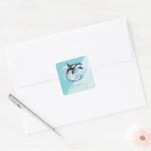 Blue and White Ocra Ocean Beach Nautical Square Sticker