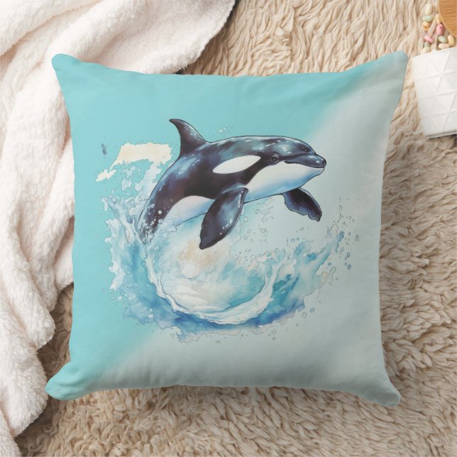 Blue and White Ocra Ocean Beach Nautical Throw Pillow (Blanket)