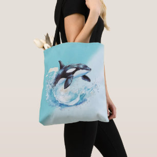 Blue and White Ocra Ocean Beach Nautical Tote Bag
