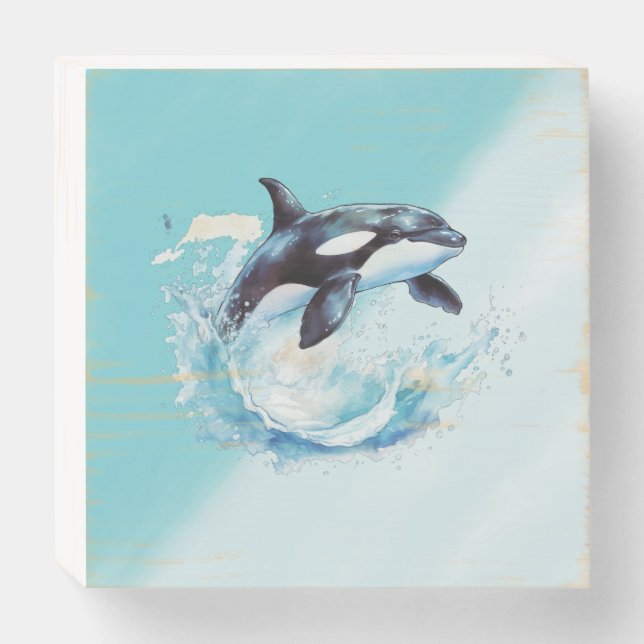 Blue and White Ocra Ocean Beach Nautical Wooden Box Sign (Front Horizontal)