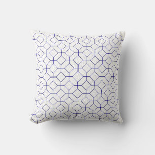 Blue And White Octogons and Squares, Navy, Art Throw Pillow