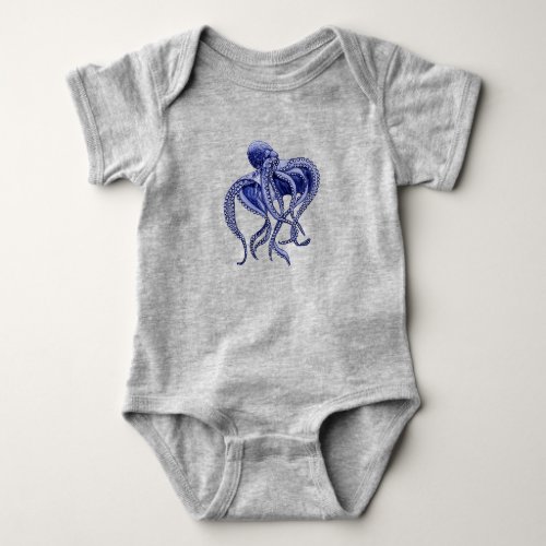 Blue and white Octopus  Baby Bodysuit