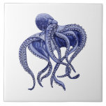 Blue and white Octopus  Ceramic Tile<br><div class="desc">A blue and white nautical themed print featuring a giant octopus. Great for decorating the bath or art for your beach house.</div>