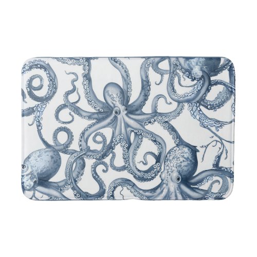 Blue and White Octopus Design Bath Mat