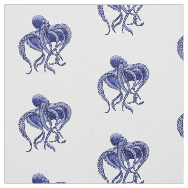 Blue and white Octopus  Fabric (Swatch)