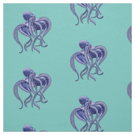 Blue and white Octopus  Fabric