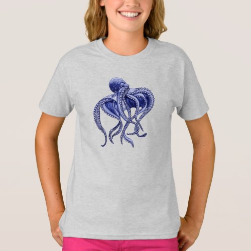 Blue and white Octopus  T_Shirt