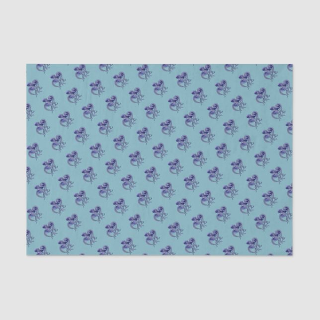 Blue and white Octopus  Tissue Paper (Front)