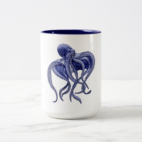Blue and white Octopus  Two_Tone Coffee Mug