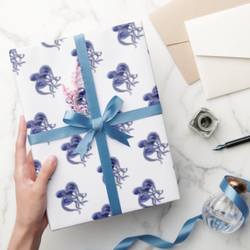 Blue and white Octopus  Wrapping Paper