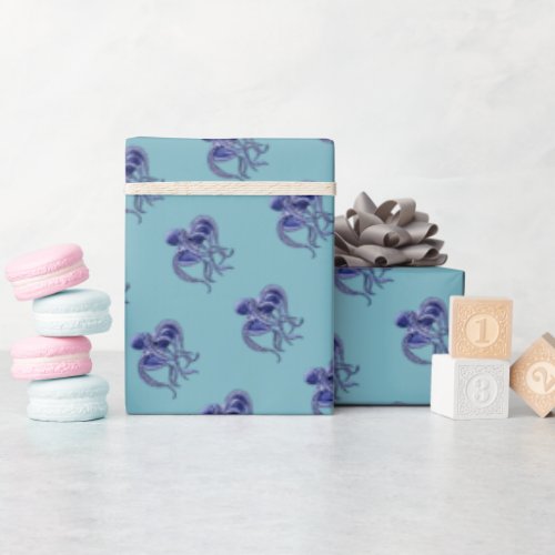 Blue and white Octopus  Wrapping Paper