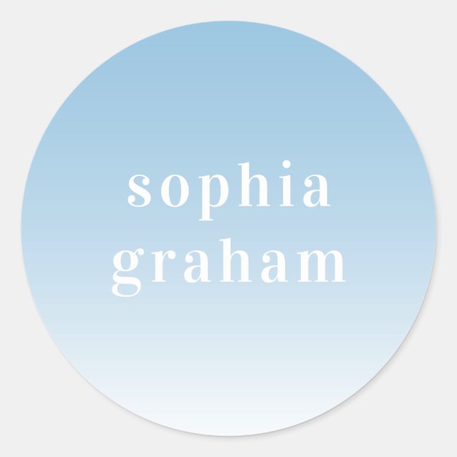 Blue and White Ombre Classic Round Sticker (Front)