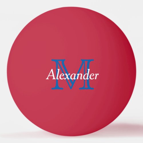 Blue and White on Red Monogram Ping_Pong Ball
