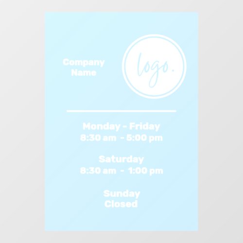BLUE AND WHITE OPENING TIMES HOURS BUSINESS LOGO WINDOW CLING