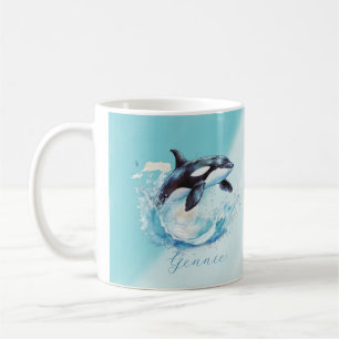 Blue and White Orca Ocean Beach Nautical Coffee Mug