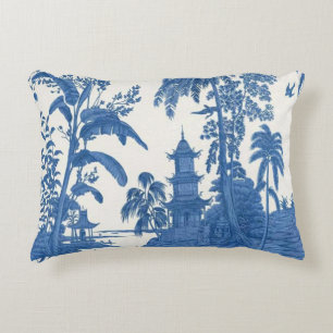 Blue and White Oriental Chinoiserie  Accent Pillow