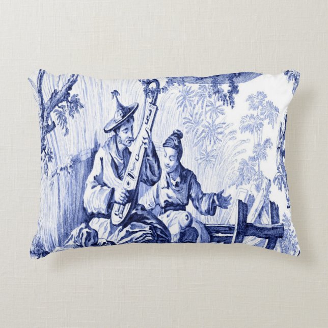 Blue and White Oriental Chinoiserie  Accent Pillow (Front)