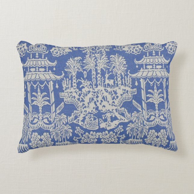 Blue and White Oriental Chinoiserie  Accent Pillow (Front)
