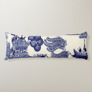 Blue and White Oriental Chinoiserie  Body Pillow