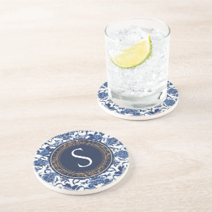 Blue and White Oriental Monogram Initial Coaster