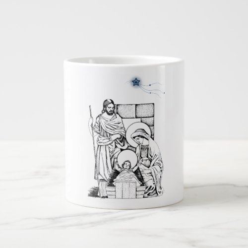 Blue and White Original Nativity Large Coffee Mug