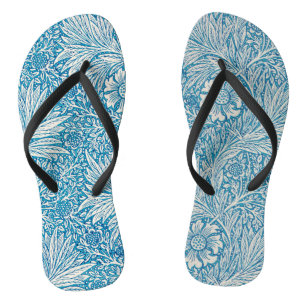 Blue and White Ornamental Floral Pattern Flip Flops