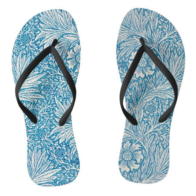 Blue and White Ornamental Floral Pattern Flip Flops (Footbed)