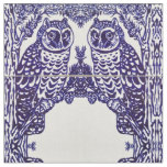 Blue and White Owl Tile Intricate Medallion Fabric