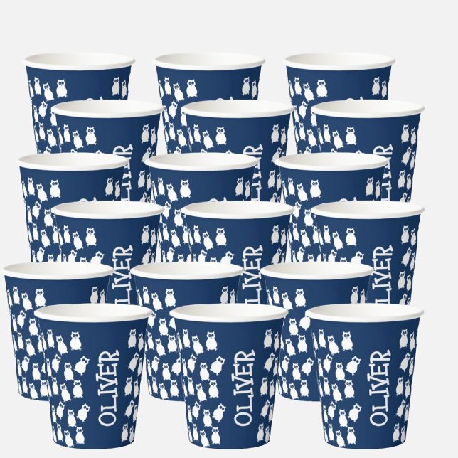 Blue and White Owls Birthday Party Paper Cups (Creator Uploaded)