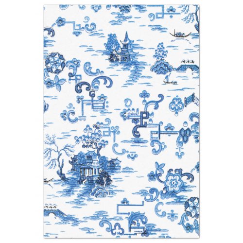Blue and White Pagoda Chinoiserie Tissue Paper