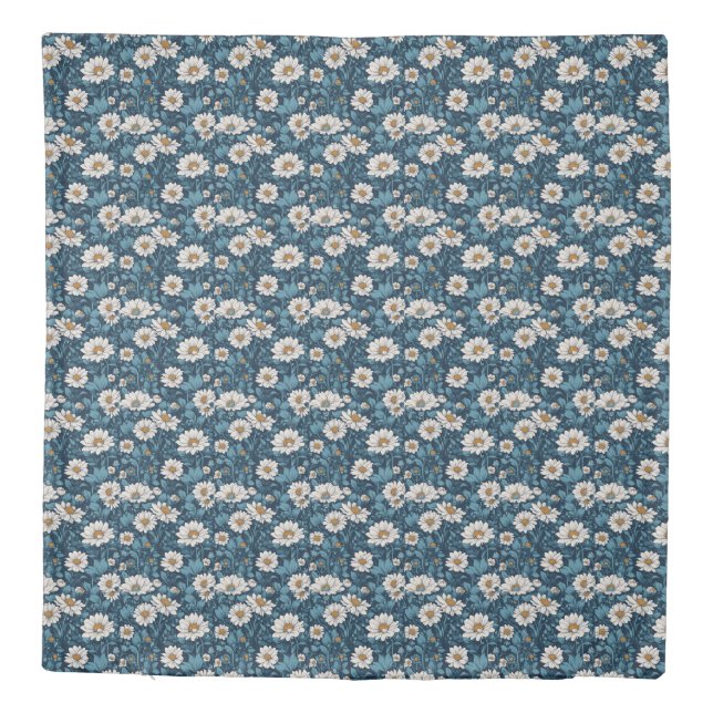 Blue and White Painted Floral Duvet Cover (Back)