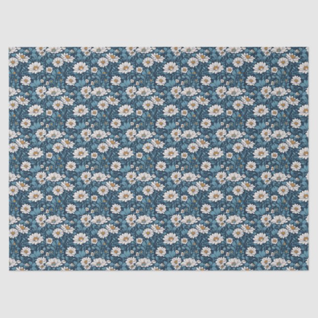 Blue and White Painted Floral Tissue Paper (Front)