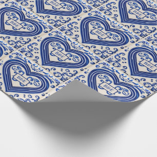 Blue and White Painted Tile Look - Add initials to Wrapping Paper