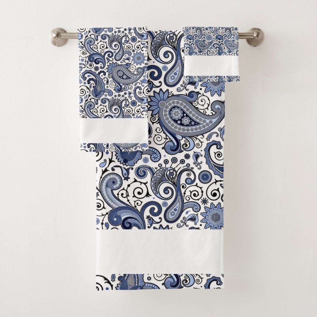 Blue and white paisley bath towel set Zazzle