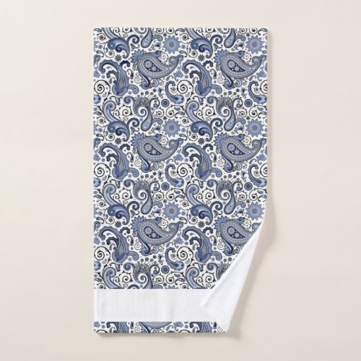 Blue and white paisley bath towel set | Zazzle