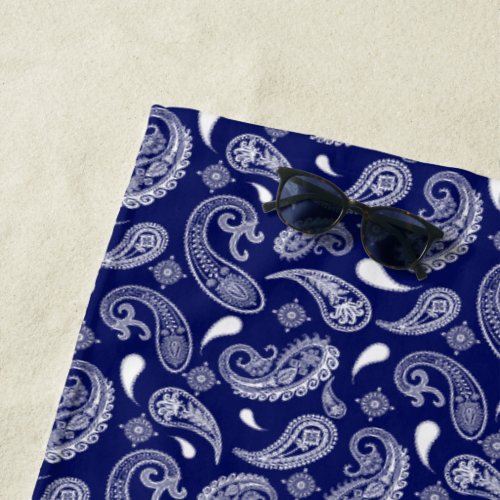 Blue and white paisley  beach towel
