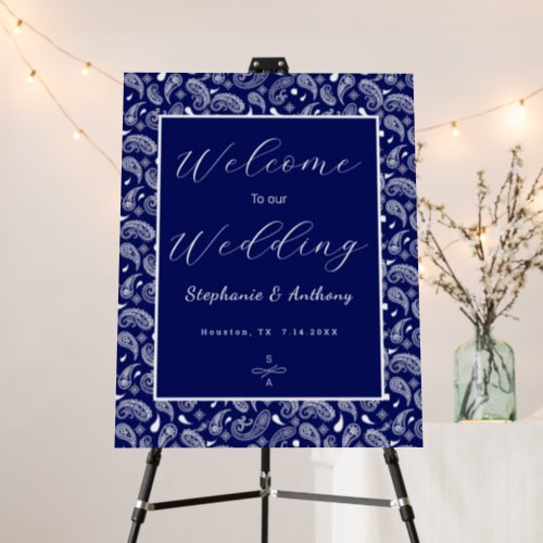 Blue and white paisley foam board