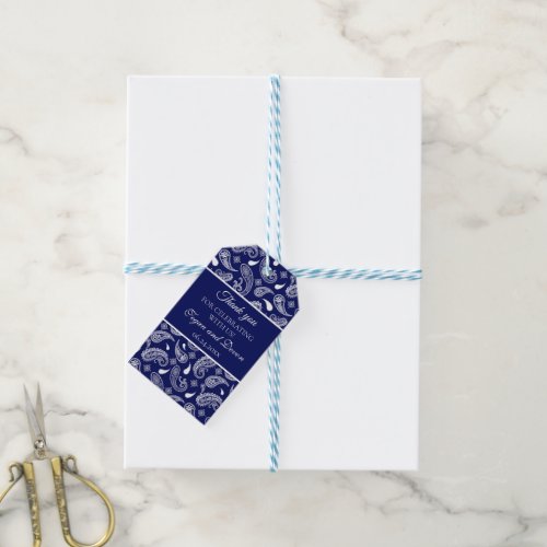 Blue and white paisley gift tags