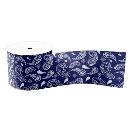 Blue and white paisley  grosgrain ribbon