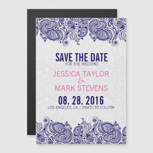 Blue And White Paisley Lace  Damasks Magnetic Invitation