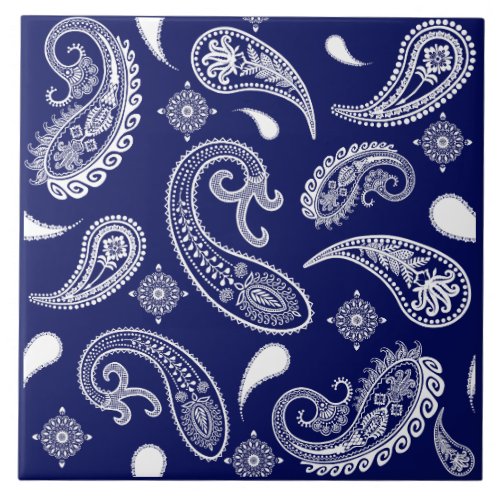 Blue and white paisley pattern  ceramic tile