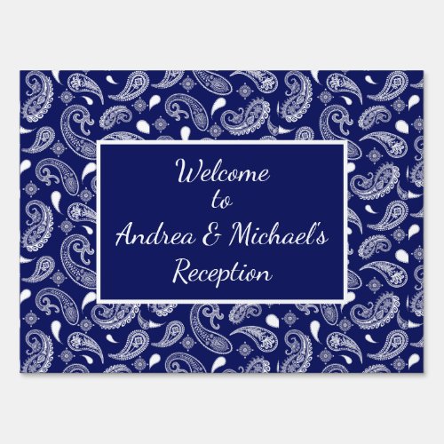 Blue and white paisley sign