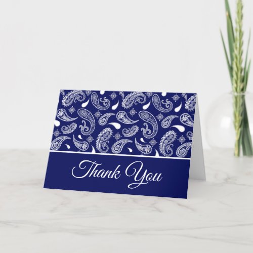 Blue and white paisley thank you card