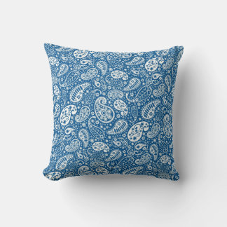Blue and White Paisley Throw Pillow