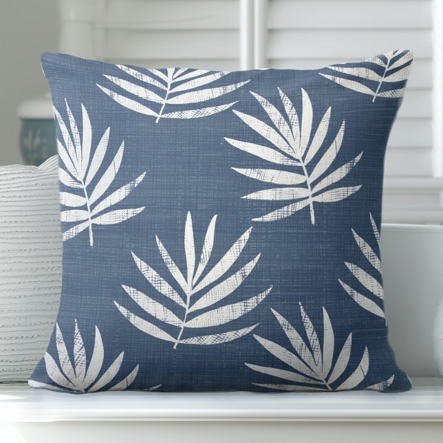Blue and White Palm Leaf Throw Pillow (Creator Uploaded)
