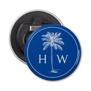 Blue and White Palm Palmetto Tree Monogram Bottle Opener