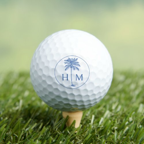 Blue and White Palm Palmetto Tree Monogram Golf Balls