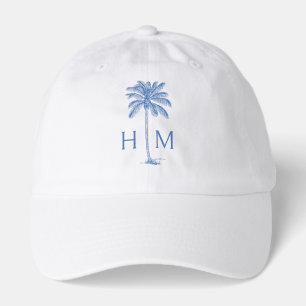 Blue and White Palm Palmetto Tree Monogram Hat